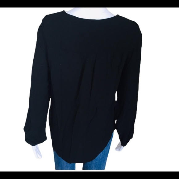 GAP Boho Embroidery Peasant Blouse With Long Sleeves Black/Ivory Size XS - Picture 10 of 15